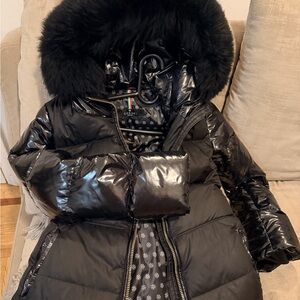 Women's Black Puffer Jacket with Toscana Lamb Fur Hood
